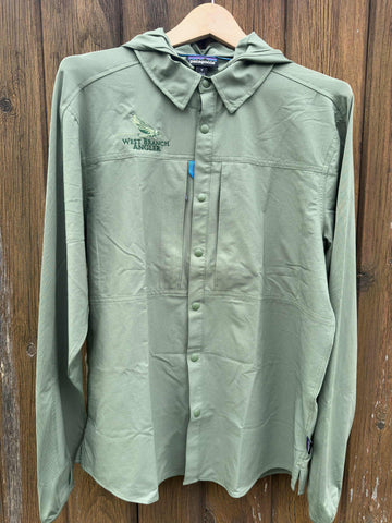 Men's River Rambler Hybrid Sun Hoody - Terrain Green - WBA Logo